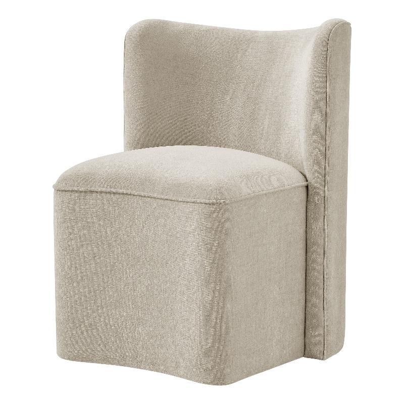 NPD Furniture Morraine Chenille Dining Side Chair w/ Casters in Beige