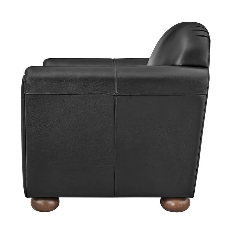 NPD Furniture Grandora Top Grain Leather Accent Arm Chair in Stolm Black