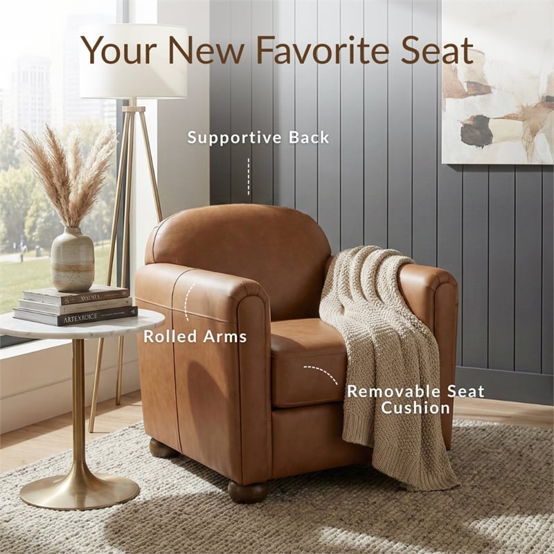 NPD Furniture Grandora Top Grain Leather Accent Arm Chair in Stolm Black