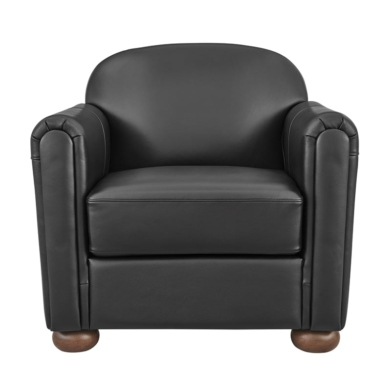 NPD Furniture Grandora Top Grain Leather Accent Arm Chair in Stolm Black