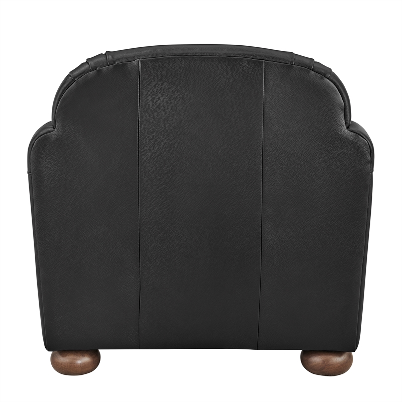 NPD Furniture Grandora Top Grain Leather Accent Arm Chair in Stolm Black
