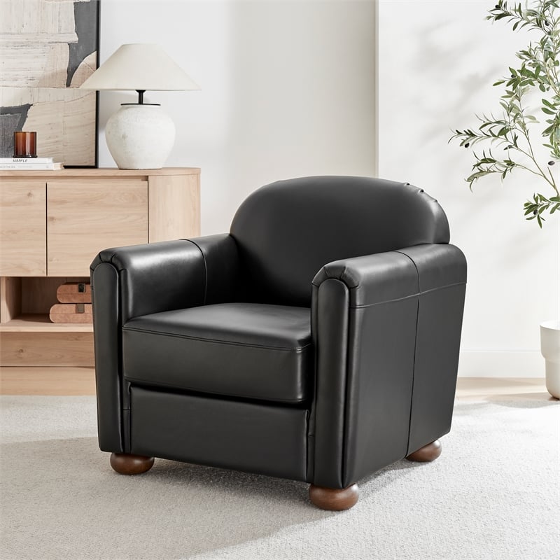 NPD Furniture Grandora Top Grain Leather Accent Arm Chair in Stolm Black