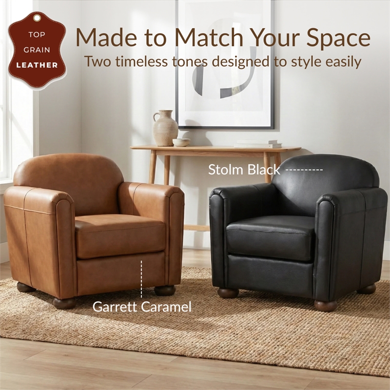 NPD Furniture Grandora Top Grain Leather Accent Arm Chair in Stolm Black