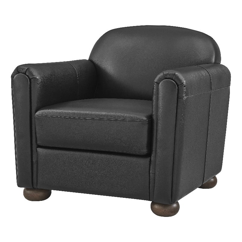 NPD Furniture Grandora Top Grain Leather Accent Arm Chair in Stolm Black