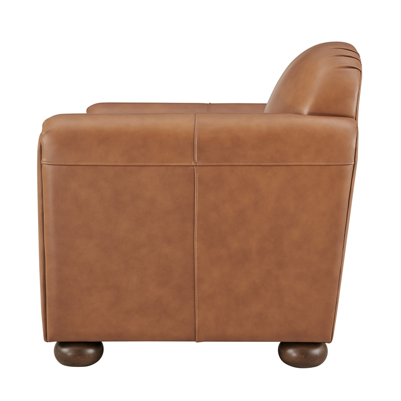 NPD Furniture Grandora Top Grain Leather Accent Arm Chair in Brown