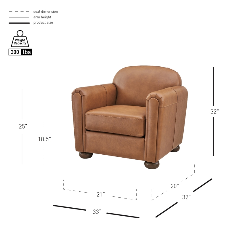 NPD Furniture Grandora Top Grain Leather Accent Arm Chair in Brown