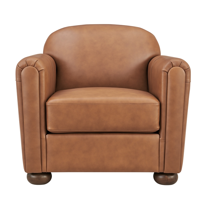 NPD Furniture Grandora Top Grain Leather Accent Arm Chair in Brown