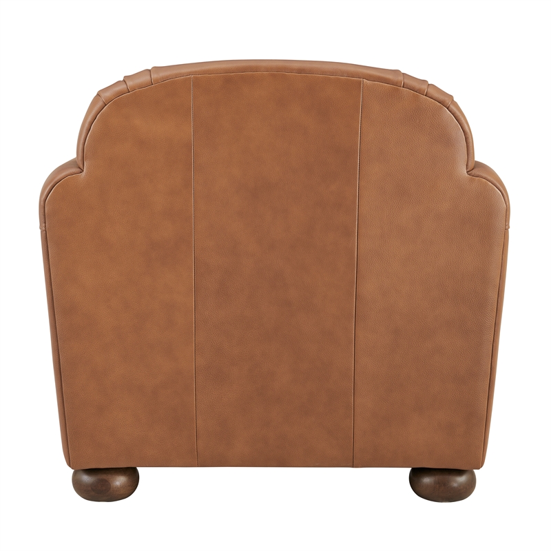 NPD Furniture Grandora Top Grain Leather Accent Arm Chair in Brown