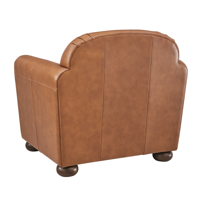 NPD Furniture Grandora Top Grain Leather Accent Arm Chair in Brown