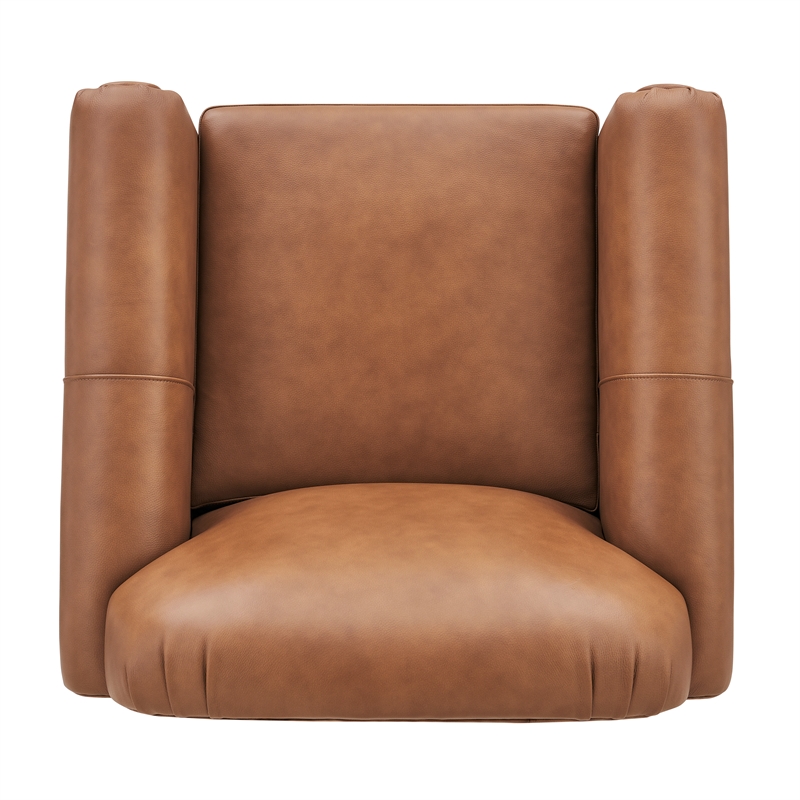 NPD Furniture Grandora Top Grain Leather Accent Arm Chair in Brown