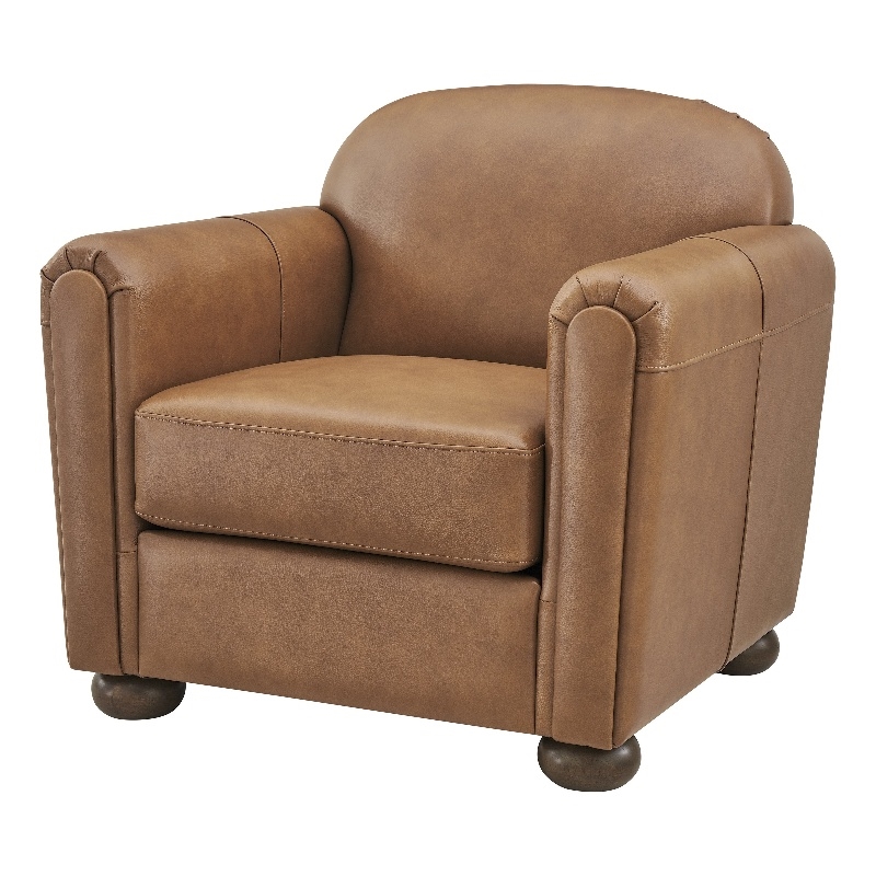 NPD Furniture Grandora Top Grain Leather Accent Arm Chair in Brown