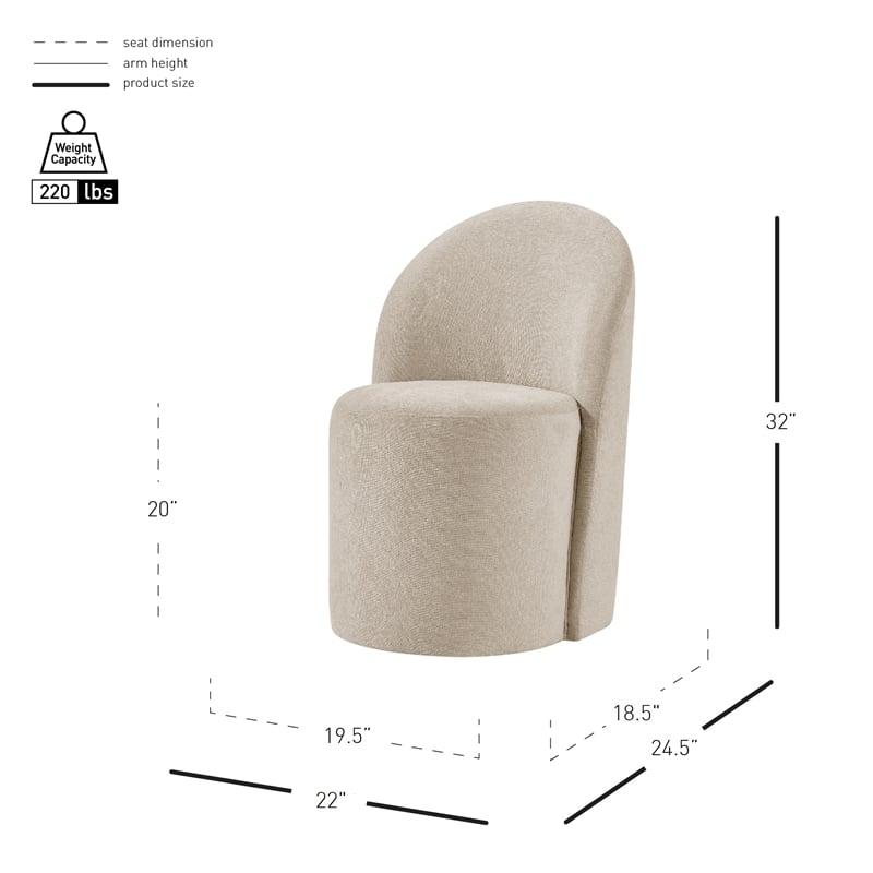 NPD Furniture Cabrina Chenille Dining Side Chair w/ Casters in Beige