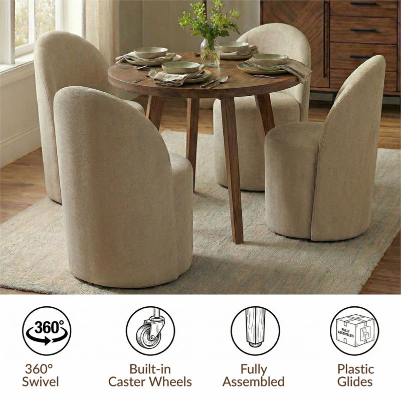 NPD Furniture Cabrina Chenille Dining Side Chair w/ Casters in Green