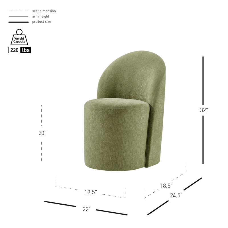 NPD Furniture Cabrina Chenille Dining Side Chair w/ Casters in Green