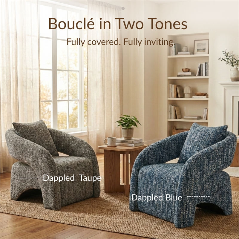 NPD Furniture Lunessa Boucle Accent Arm Chair in Dappled Blue