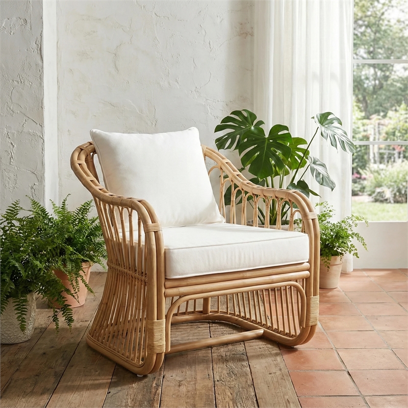New Pacific Direct Maeva Rattan Accent Arm Chair in Natural Wheat
