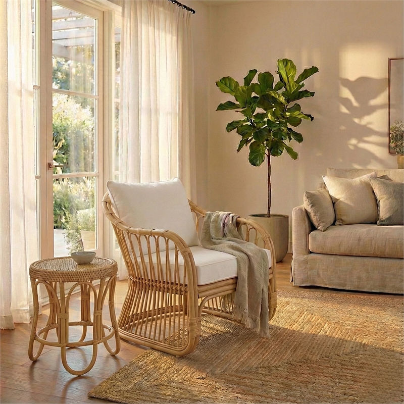 New Pacific Direct Maeva Rattan Accent Arm Chair in Natural Wheat