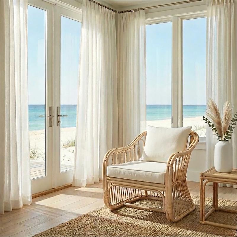 New Pacific Direct Maeva Rattan Accent Arm Chair in Natural Wheat