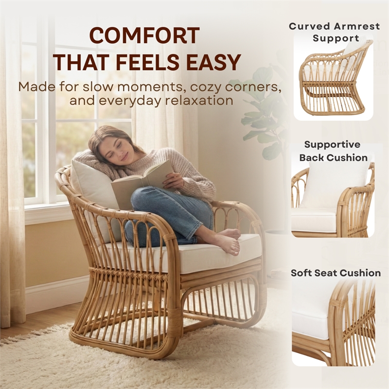 New Pacific Direct Maeva Rattan Accent Arm Chair in Natural Wheat