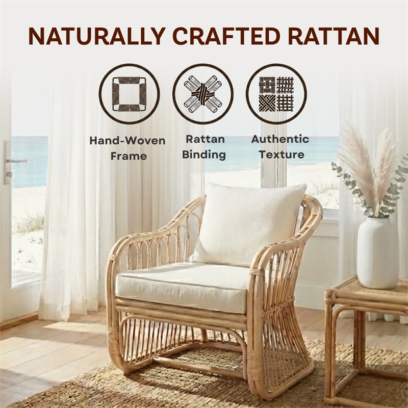 New Pacific Direct Maeva Rattan Accent Arm Chair in Natural Wheat