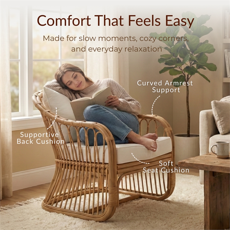 New Pacific Direct Maeva Rattan Accent Arm Chair in Natural Wheat