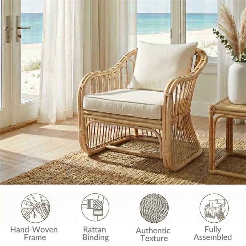 New Pacific Direct Maeva Rattan Accent Arm Chair in Natural Wheat