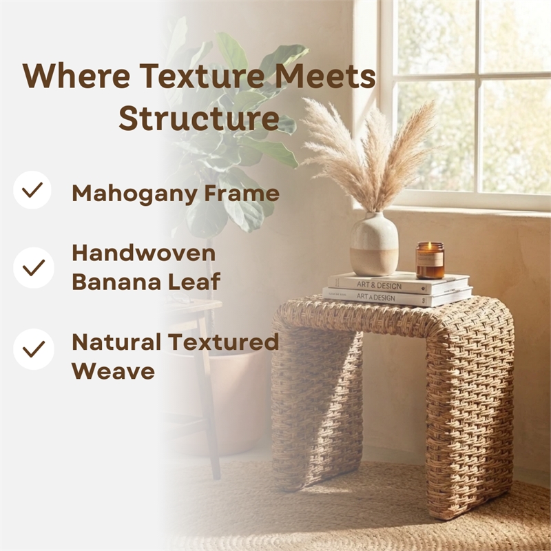 NPD Furniture Vaine Abaca Accent Table in Natural Banana Leaf & Solid Wood