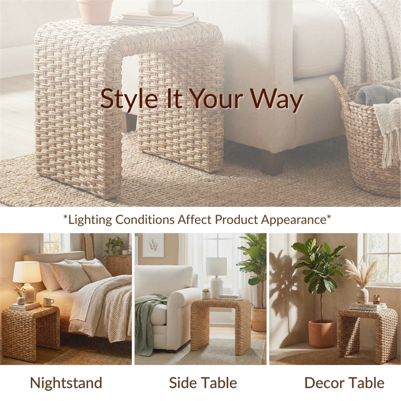 NPD Furniture Vaine Abaca Accent Table in Natural Banana Leaf & Solid Wood