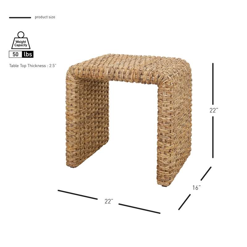 NPD Furniture Vaine Abaca Accent Table in Natural Banana Leaf & Solid Wood