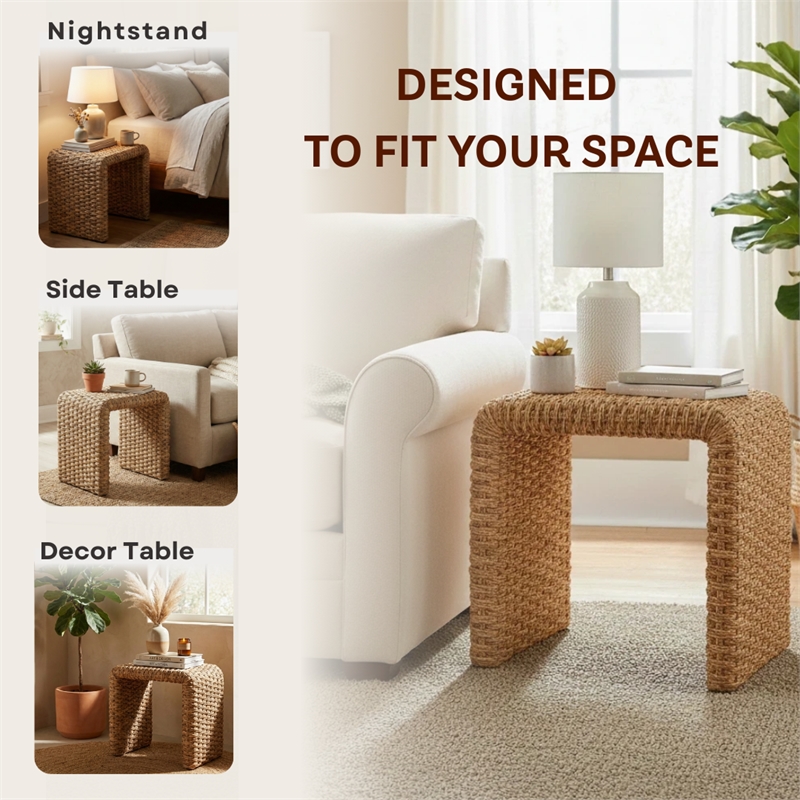 NPD Furniture Vaine Abaca Accent Table in Natural Banana Leaf & Solid Wood
