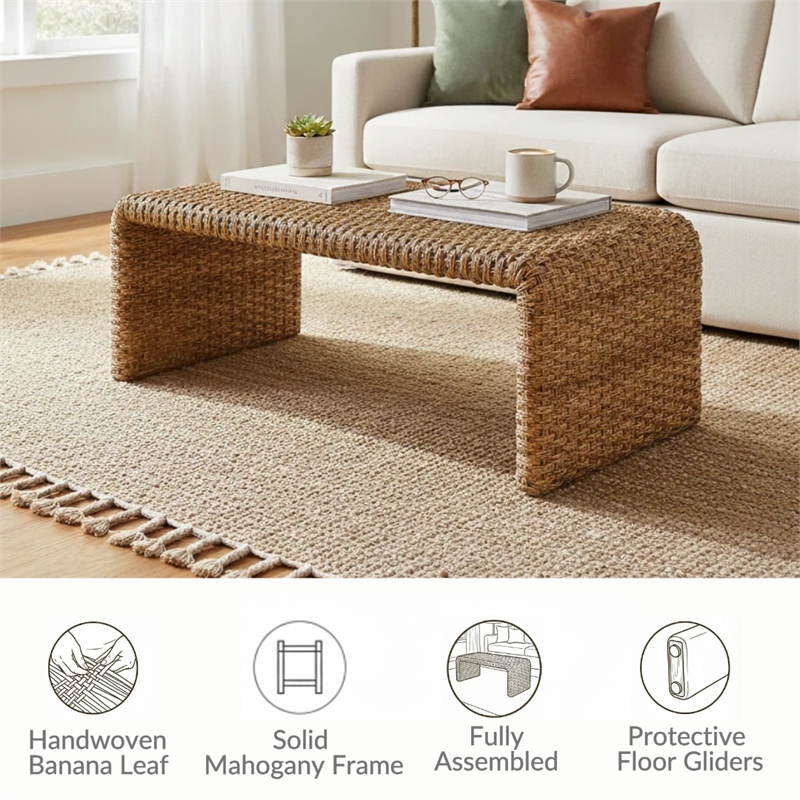 NPD Furniture Vaine Abaca Wood Coffee Table in Natural