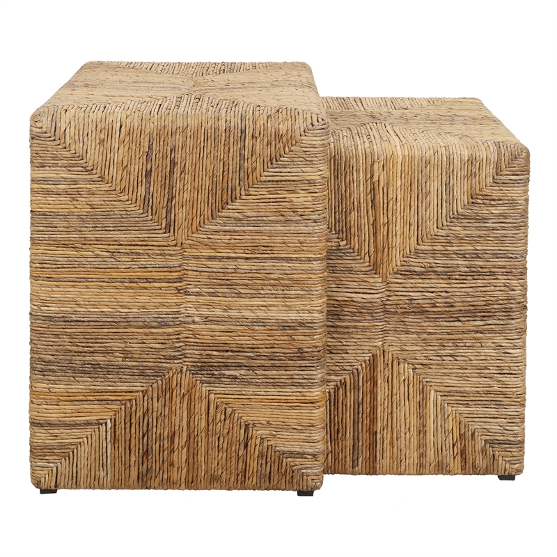 NPD Furniture Kanza Abaca Rectangular Nesting Side Table Set of2 in Natural