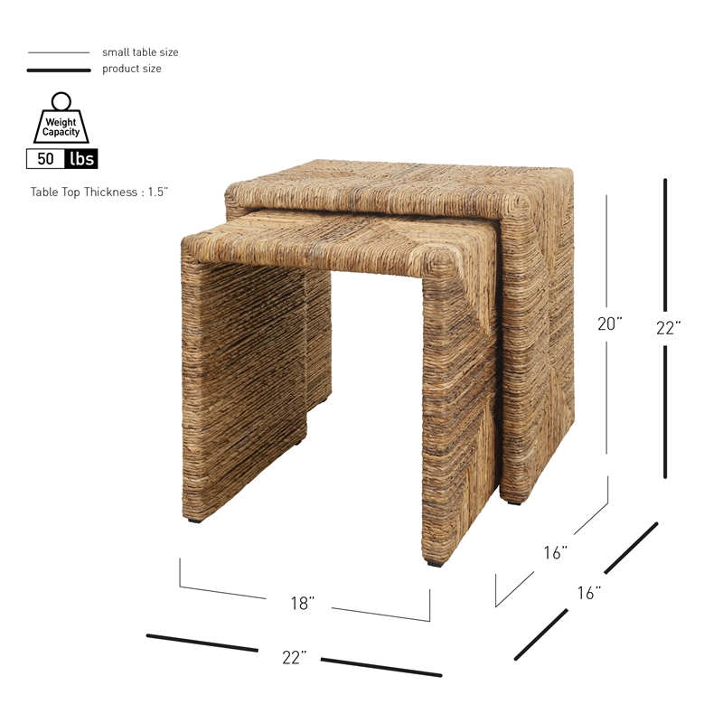 NPD Furniture Kanza Abaca Rectangular Nesting Side Table Set of2 in Natural