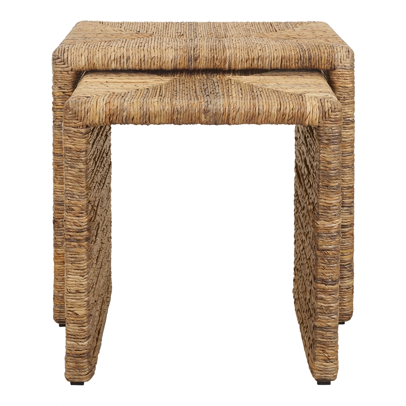 NPD Furniture Kanza Abaca Rectangular Nesting Side Table Set of2 in Natural