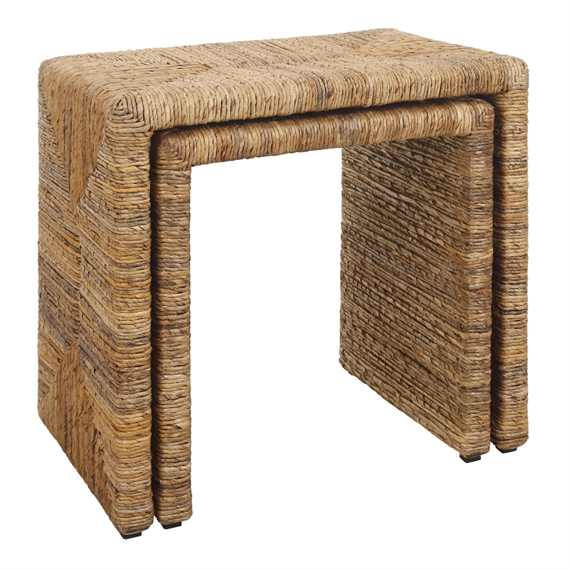 NPD Furniture Kanza Abaca Rectangular Nesting Side Table Set of2 in Natural