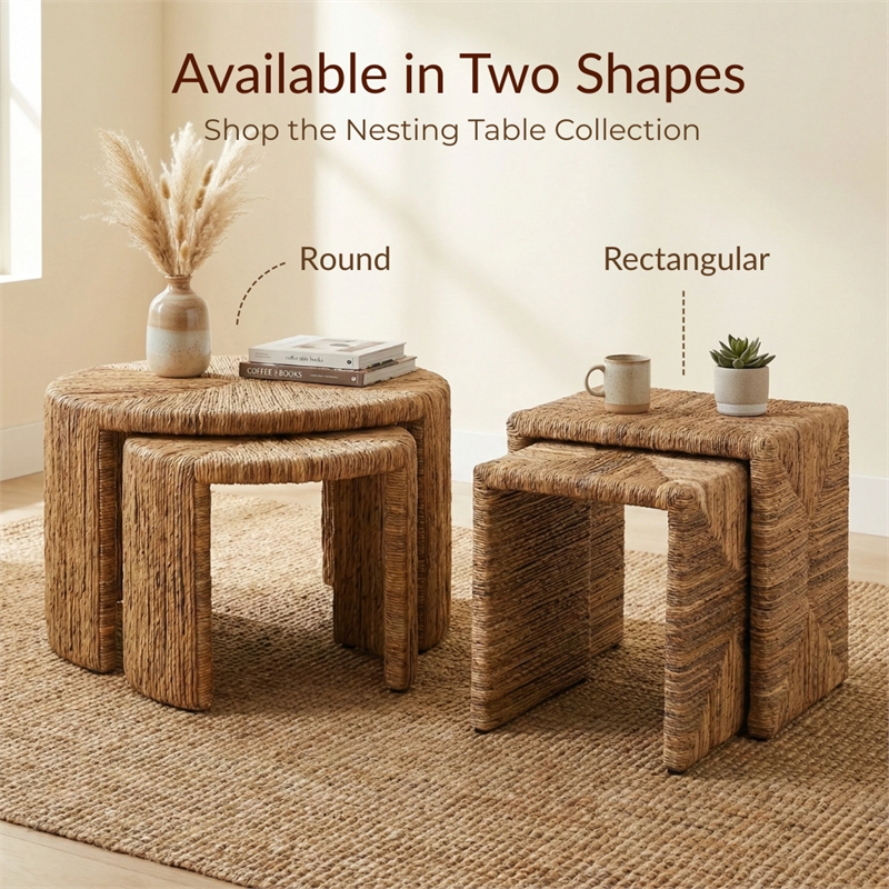 NPD Furniture Kanza Abaca Rectangular Nesting Side Table Set of2 in Natural