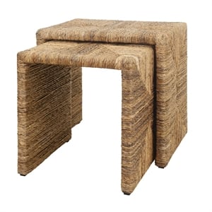 NPD Furniture Kanza Abaca Rectangular Nesting Side Table Set of2 in Natural