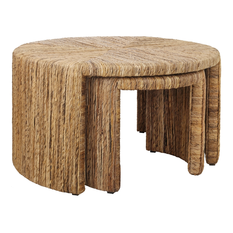 NPD Furniture Kanza Abaca Round Nesting Coffee Table Set of 2 in Natural