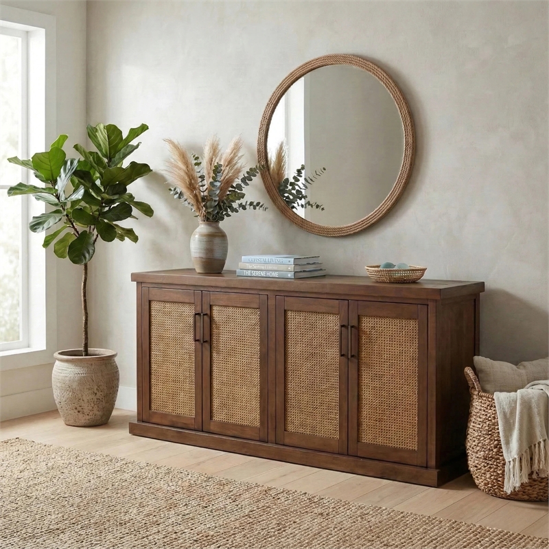 NPD Furniture Armoni 4-Door Wood Buffet in Walnut