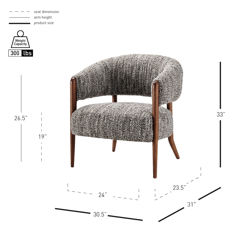 NPD Furniture Mayla Wood Accent Chair in Dappled Taupe Boucle