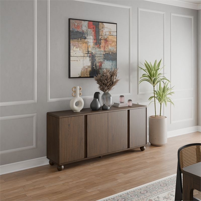 NPD Furniture Harlyn 4-Door Wood Buffet in Walnut