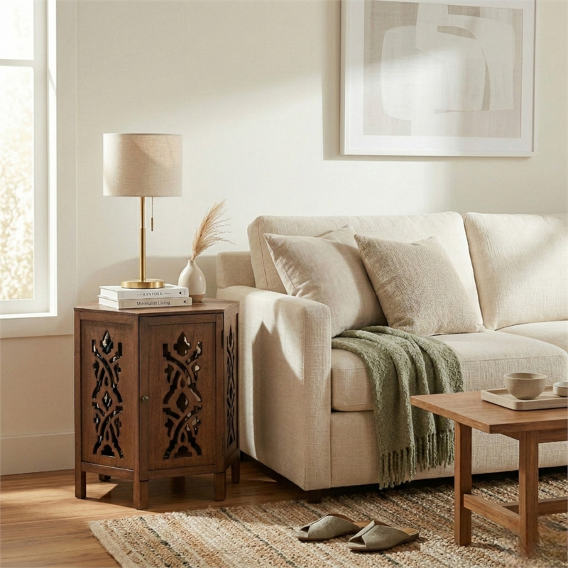 NPD Furniture Seema Wood Accent Table in Walnut