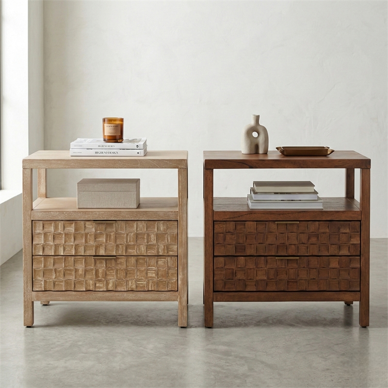 NPD Furniture Terrena 2in Wood Drawer Accent Table in Brushed Sand