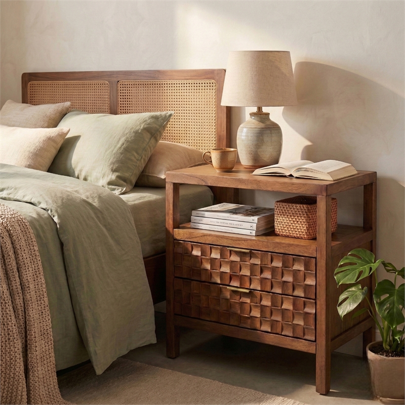 NPD Furniture Terrena 2in Wood Drawer Accent Table in Walnut