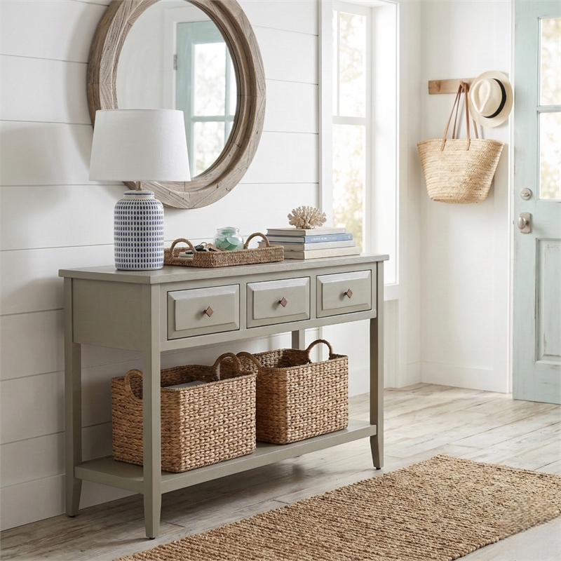 NPD Furniture Wexford 3in Wood Drawer Console Table in Sage Green