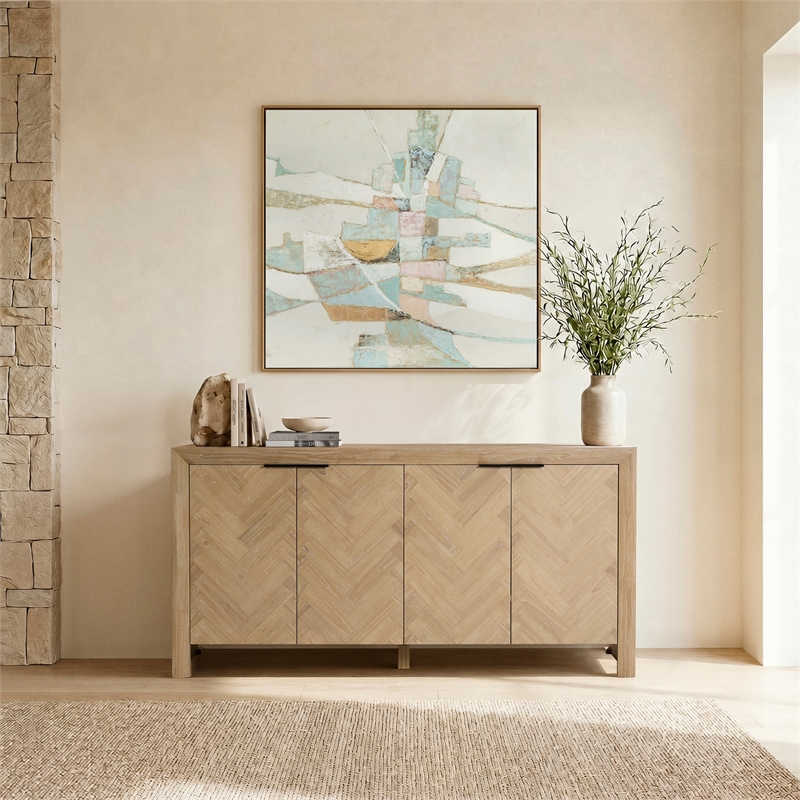 NPD Furniture - Kingston Herringbone 4-Door Sideboard - Light Natural Wood