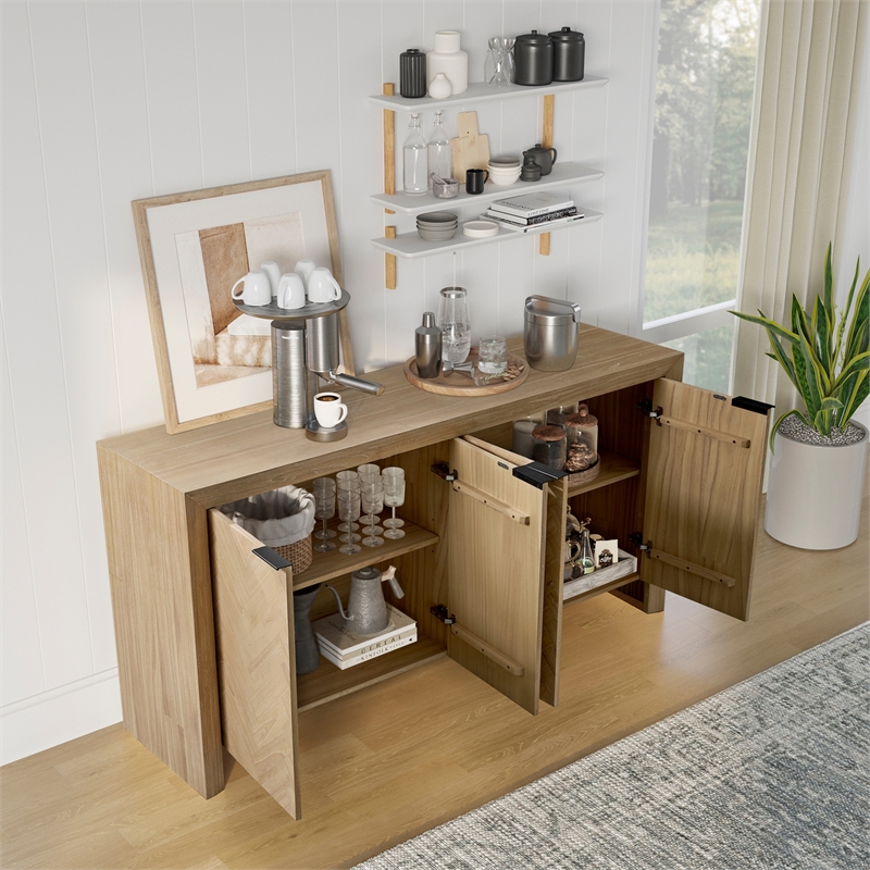 NPD Furniture - Kingston Herringbone 4-Door Sideboard - Light Natural Wood