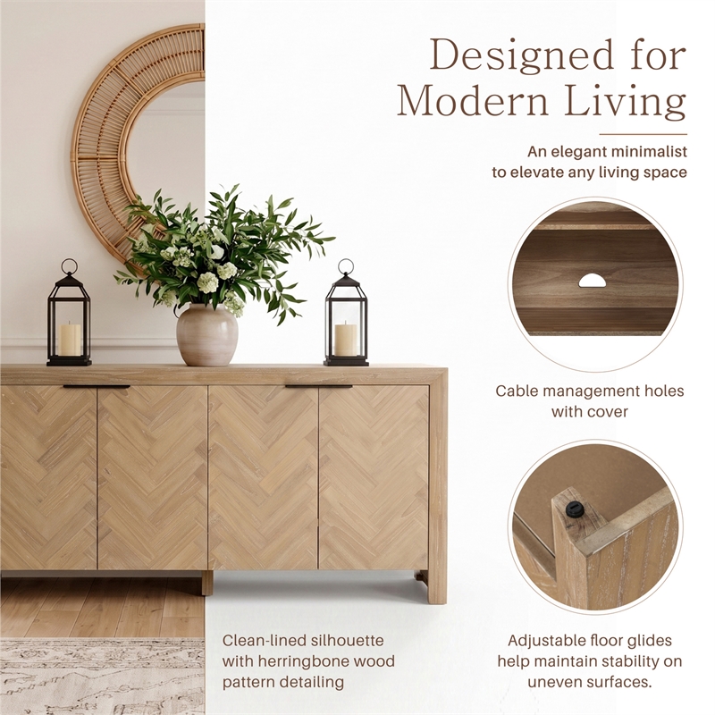 NPD Furniture - Kingston Herringbone 4-Door Sideboard - Light Natural Wood