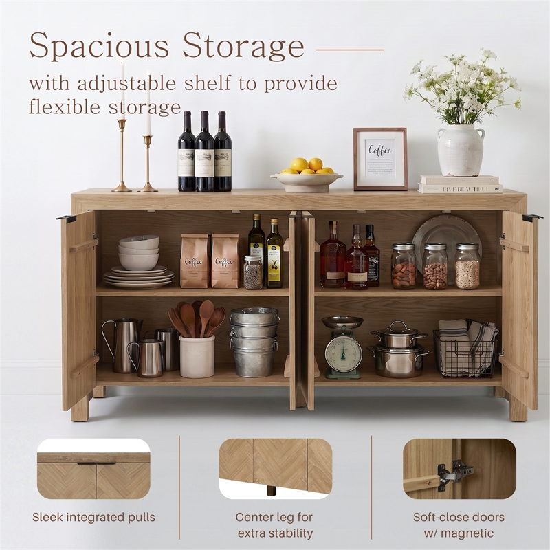 NPD Furniture - Kingston Herringbone 4-Door Sideboard - Light Natural Wood