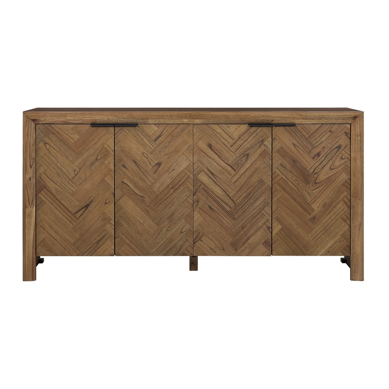 NPD Furniture - Kingston Herringbone 4-Door Sideboard - Hazelnut Brown Wood